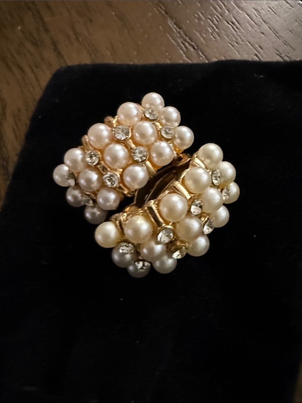 Gold-Tone Pearl and Crystal Cluster Clip-On Earrings